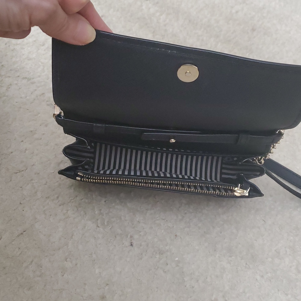 kate spade NY Eva Crossbody, Black Pebbled Leather, Chain Accents - Picture 5 of 6